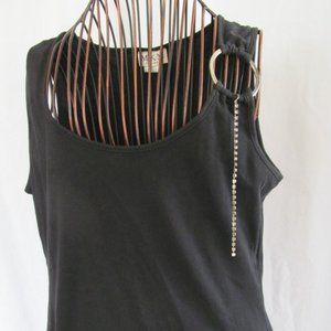 90s Gothic Ring Rhinestone Black Tank Top Blouse Woman sz 1X Blouse Y2K clothing